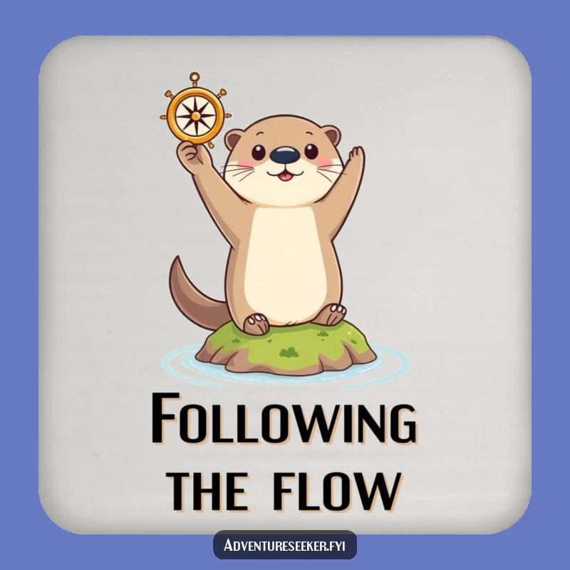Funny Otter Navigator Coaster: Curious Animal Holding Compass, Humorous Drink Gift