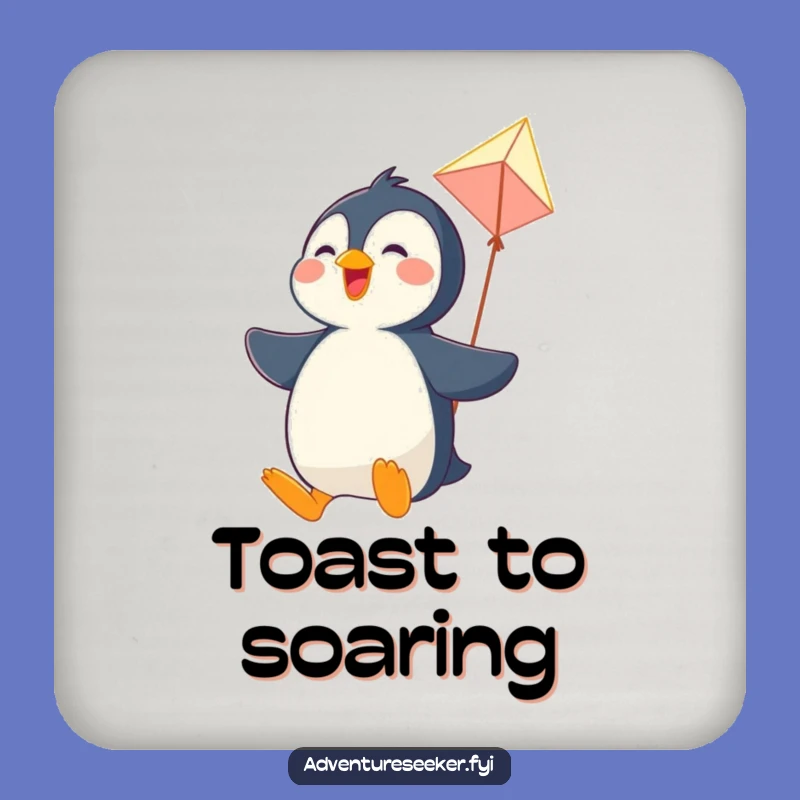 Funny Penguin Kite Drink Coaster: Protect Surfaces with Fun!