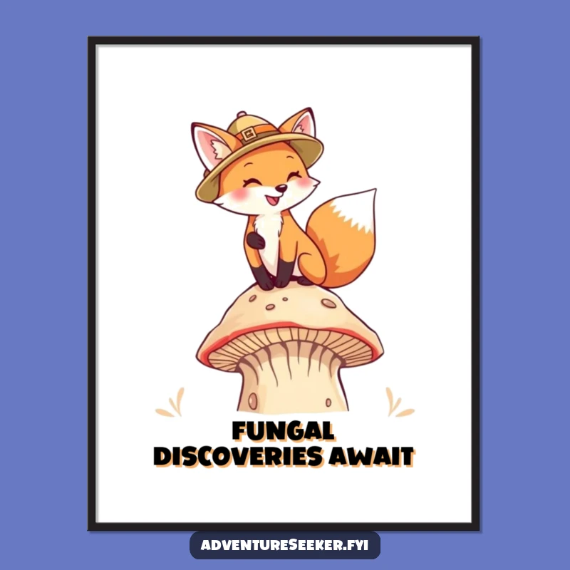 Funny Fox Pith Helmet Poster, Fantasy Woodland Art, Unique Funny Gift