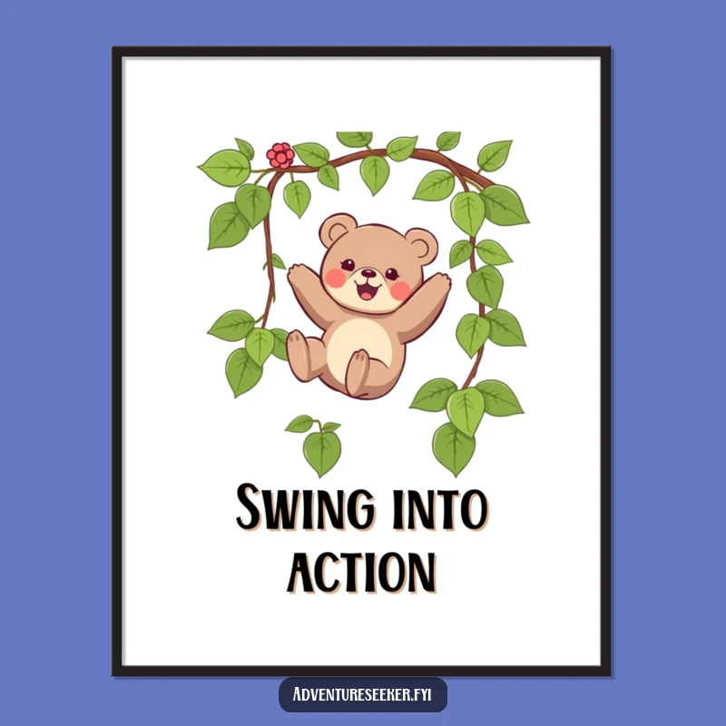 Funny Bear Swinging Vine Poster - Wall Art Decor, Perfect Funny Gift Idea