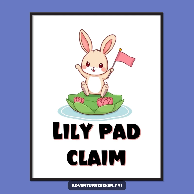 Funny Bunny Explorer Poster: Playful Animal Planting Flag, Humorous Wall Art Gift