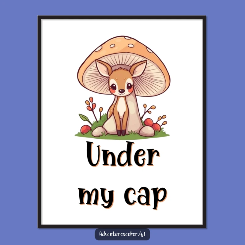 Funny Deer Mushroom Poster: Shy Wanderer Forest Art, Whimsical Hilarious Decor