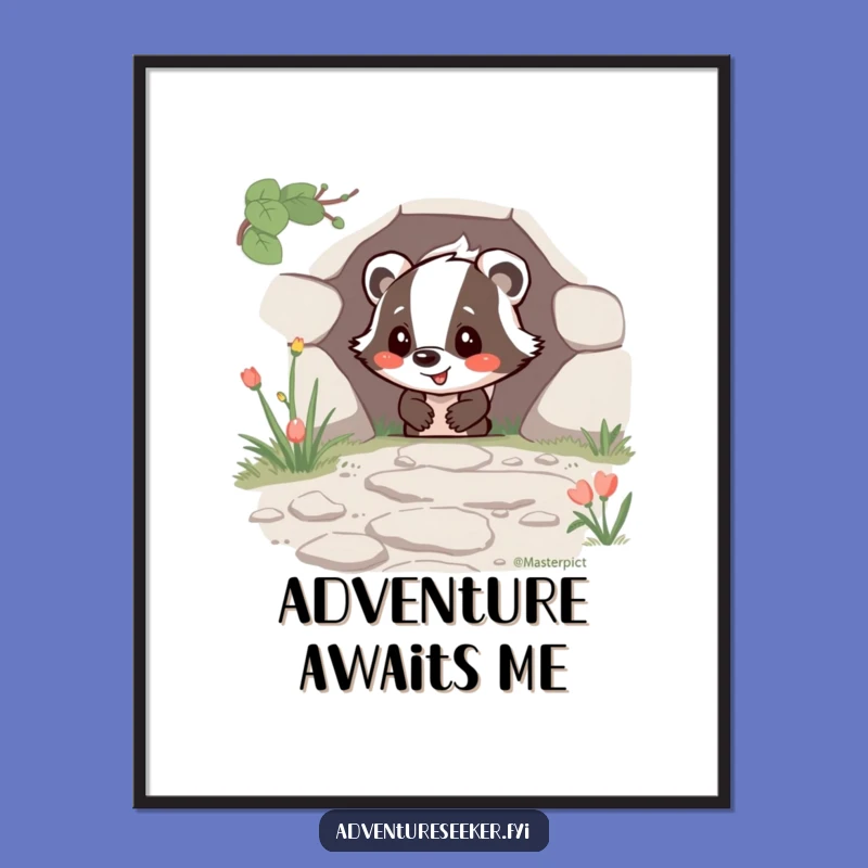 Funny Happy Badger Poster: Humorous Art for the Adventurous Soul