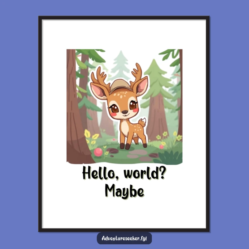 Funny Deer Scout Poster: Cautious Forest Curiosity Wall Art