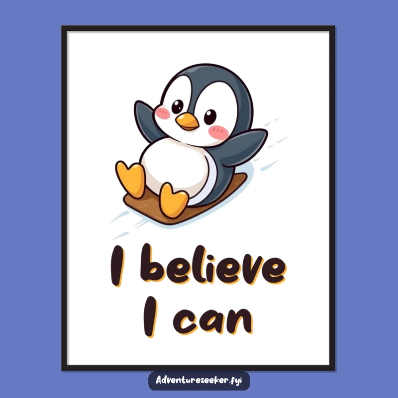 Funny Penguin Slide Poster: Wobbly Arctic Charm for Your Walls, Perfect Gift