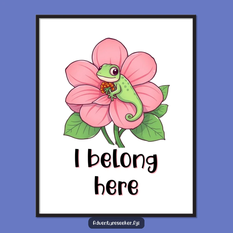 Funny Chameleon Poster: Playful Flower Camouflage Art, Vibrant Wall Decor Gift