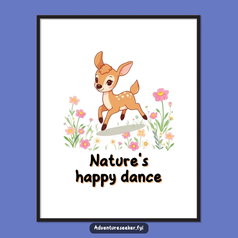 Funny Deer Joyful Leap Poster: Vibrant & Hilarious Wall Art, a Perfect Gift