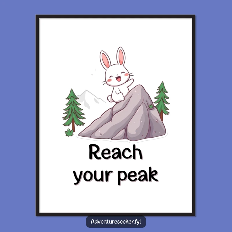 Funny Rabbit Climbing Mountain Poster - Inspirational Decor, Unique Funny Gift