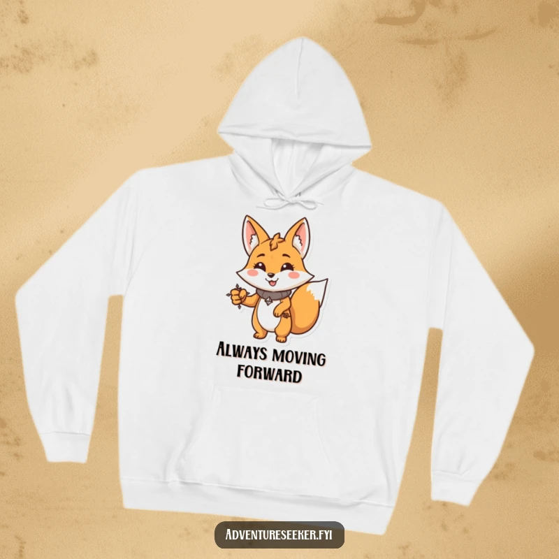 Funny Fox Hoodie: Determined character holding a compass and pointing, a funny emblem of ambition.