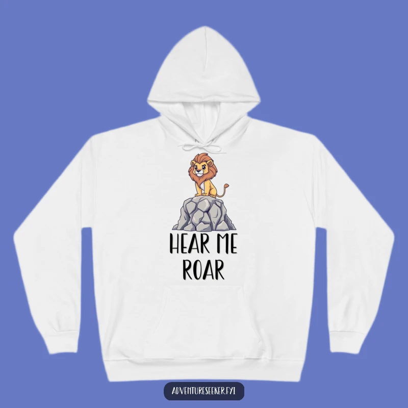 Funny Lion Hoodie: Brave Character's Rocky Survey, Cozy and Majestic Funny Gift
