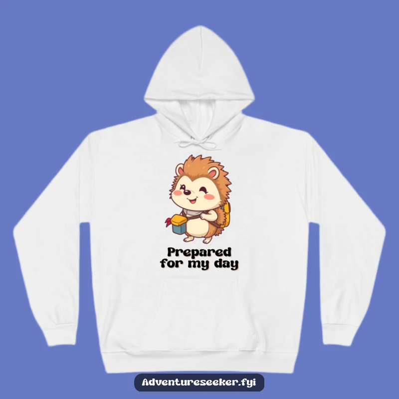 Funny Hedgehog Explorer Hoodie: Cozy Adventures, Fully Packed!