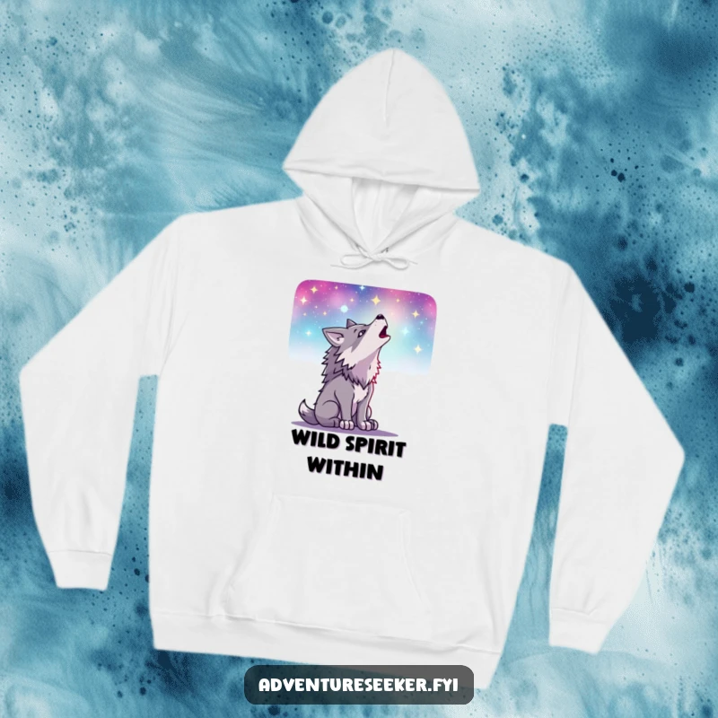 Funny hoodie featuring a determined wolf silhouetted against a vast, star-filled night sky, perfect for evoking nocturnal vibes, a warm gift.