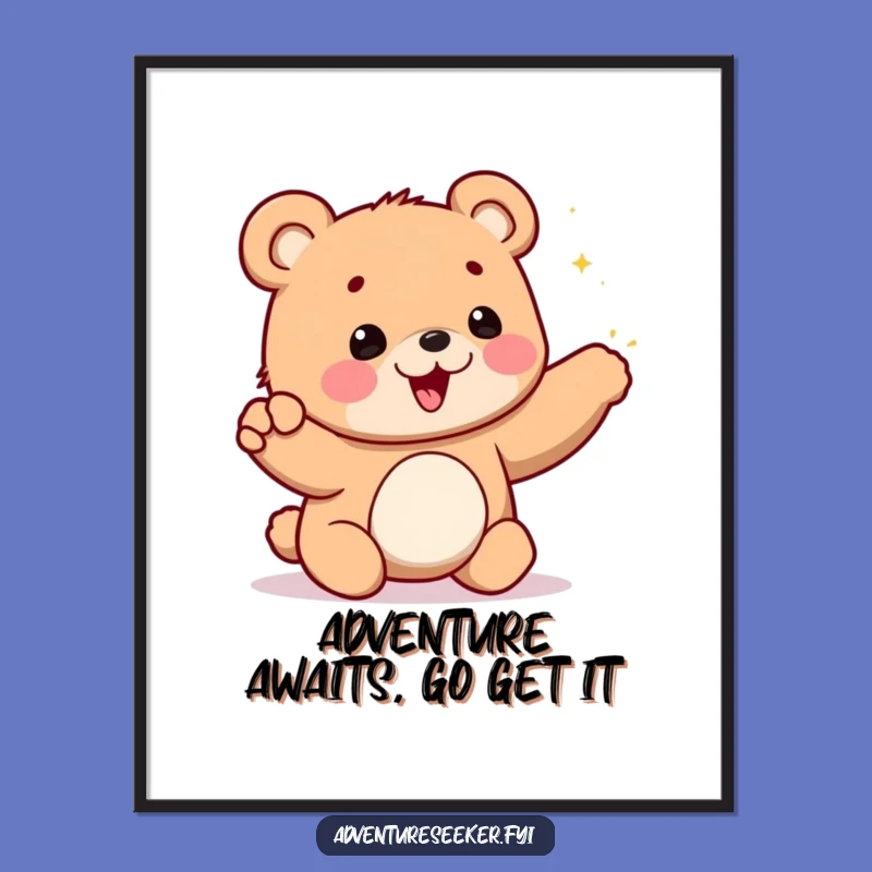 Free Printable Wall Art: Funny Bear Cub Mountain Adventure, Downloadable Decor for Your Room
