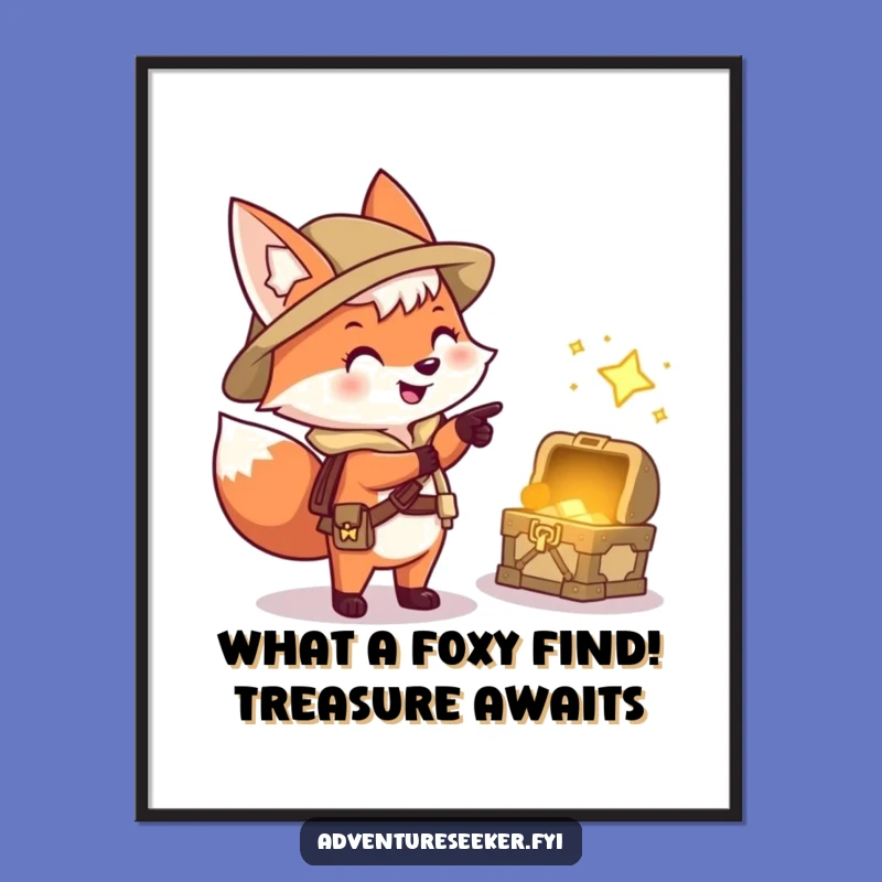 Free Printable Fox Treasure Art - Funny Explorer Decor Downloadable Wall Art