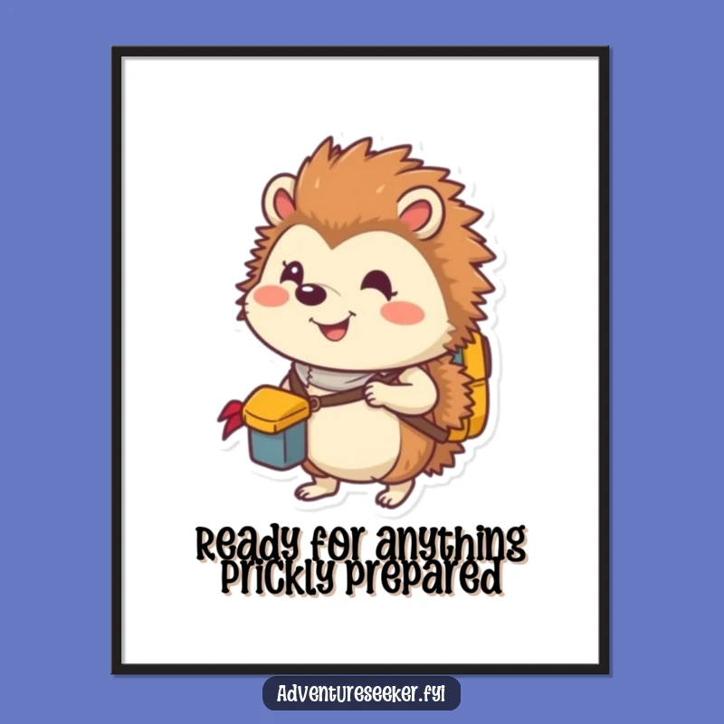 Free Printable Hedgehog Explorer Wall Art: Smiling Packed Backpack Downloadable Decor