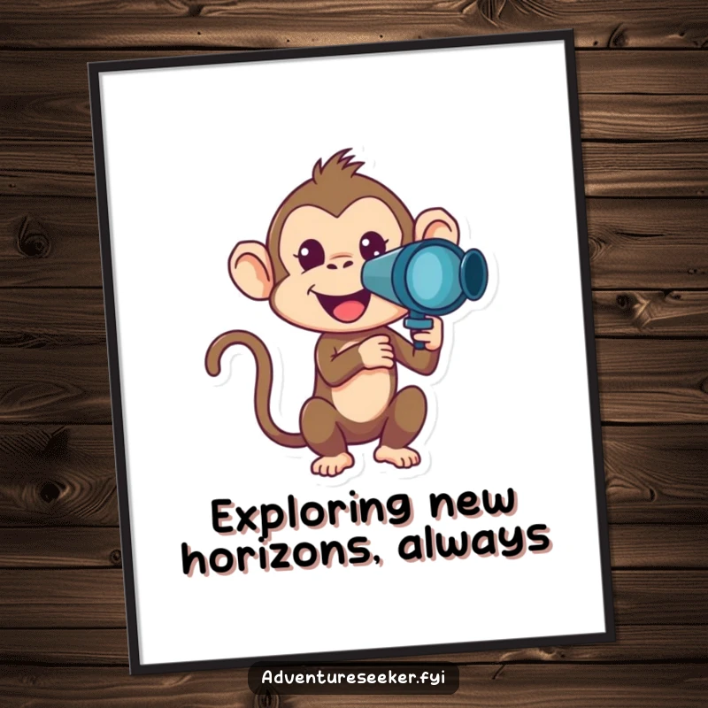 Funny Free Printable Wall Art of a mischievous monkey character peering through a telescope, perhaps spotting something hilarious.
