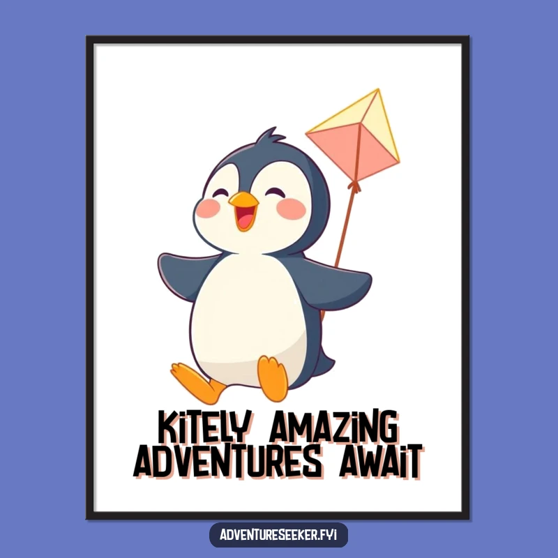 Free Printable Penguin Wall Art - Soaring Kite Adventure - Funny Downloadable Decor