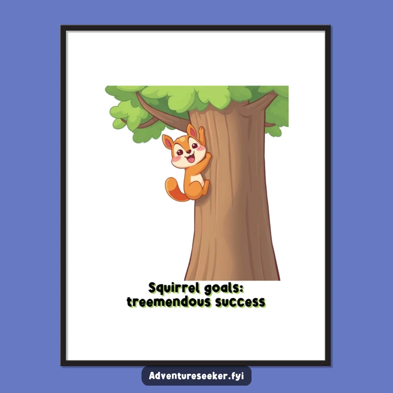 Free Printable Squirrel Tree Climb Wall Art: Funny Triumphant Character Downloadable Decor