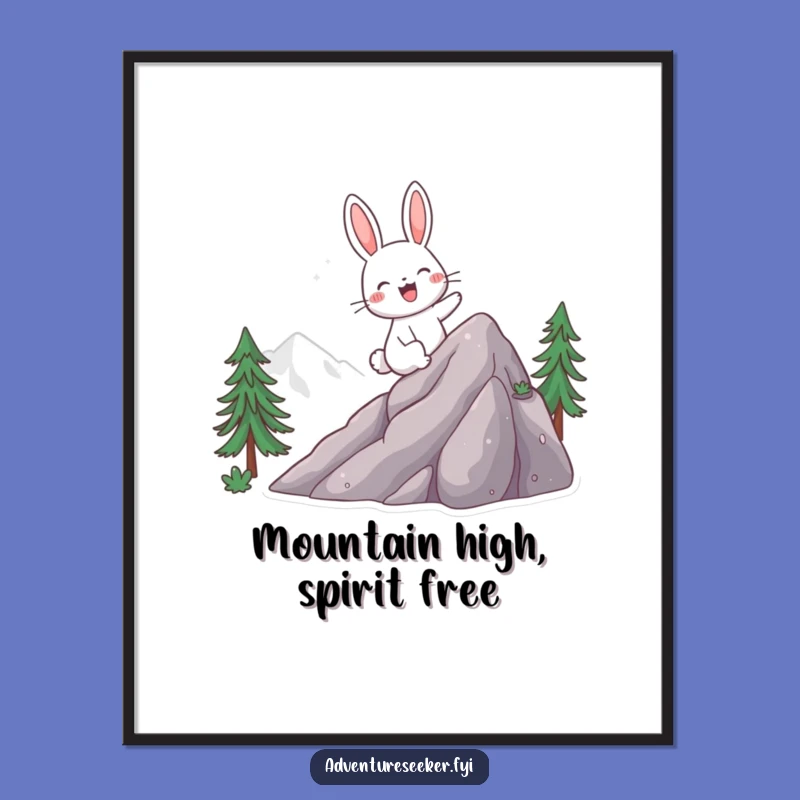 Free Printable Wall Art: Funny Rabbit Climbing Mountain Humorous Downloadable Decor