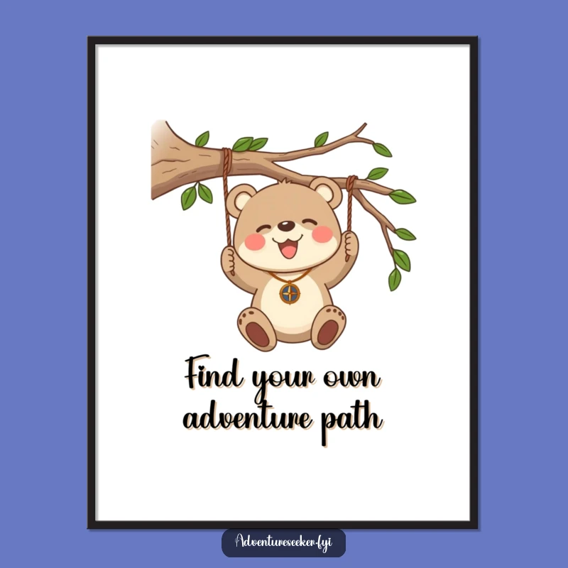Free Printable Wall Art: Joyful Bear Cub, Humorous Forest Adventure, Downloadable Decor