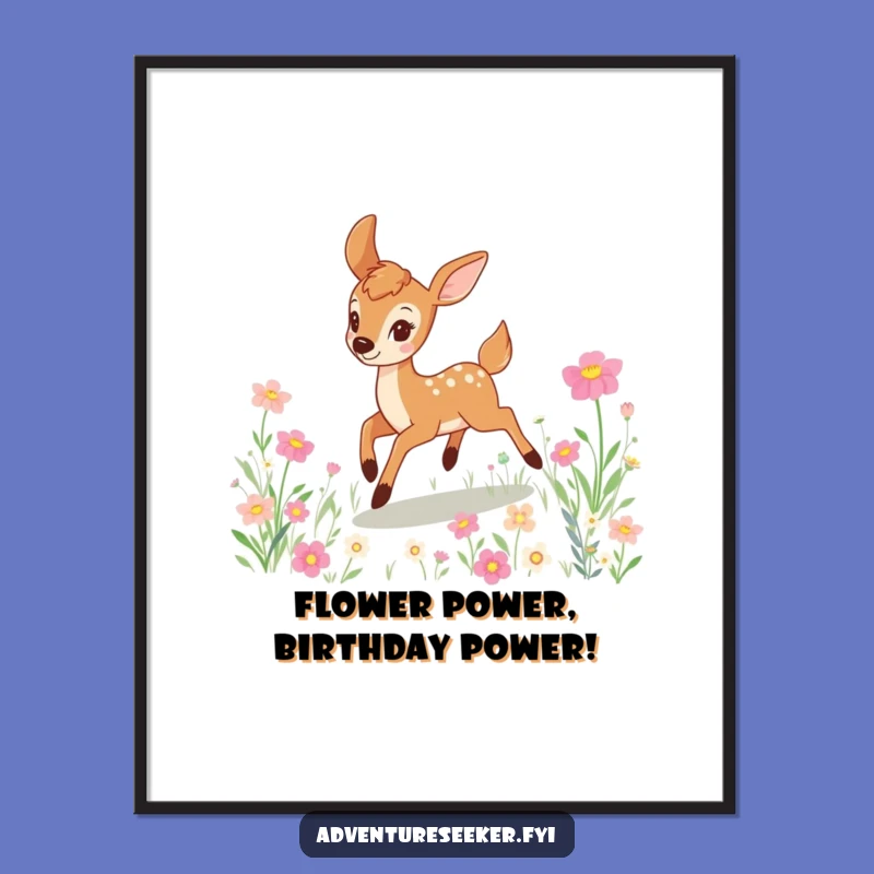 Free Printable Wall Art: Joyful Deer Flower Field Whimsical Funny Downloadable Art