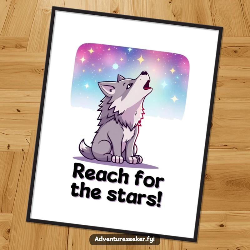Funny Free Printable Wolf Wall Art: Majestic wolf howling at a vibrant, starry night sky, captivating downloadable decor.
