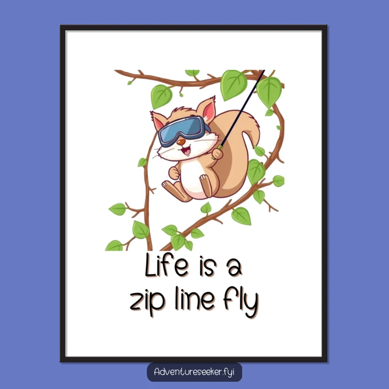 Free Printable Wall Art: Funny Ziplining Squirrel Adventure, Downloadable Decor