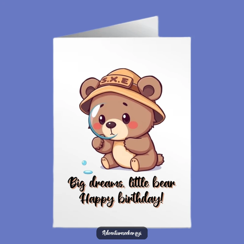 Free Printable Bear Cub Explorer Birthday Card - Tiny Detective Funny Downloadable Gift