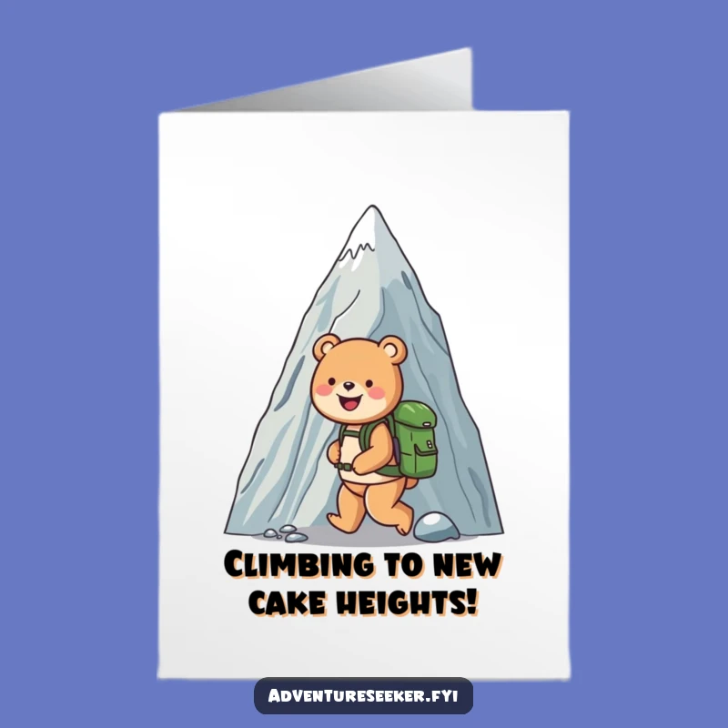 Free Printable Bear Birthday Card: Funny Mountain Climb Downloadable Greeting for Him