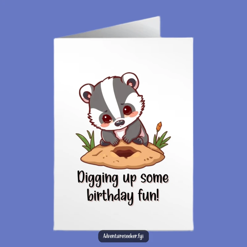 Free Printable Birthday Card: Determined Badger Digging Funny Downloadable Gift