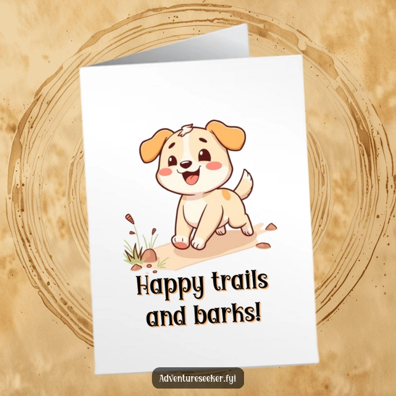 Funny Free Printable Birthday Card: A happy dog character enthusiastically following a trail with a wagging tail.