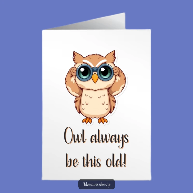Free Printable Funny Owl Birthday Card: Curious Bird Binoculars Downloadable Greeting