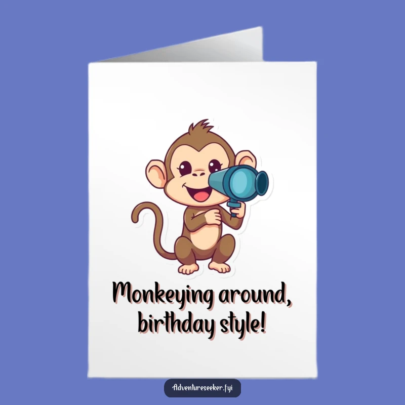 Free Printable Monkey Birthday Card: Telescope Explorer Downloadable Gift