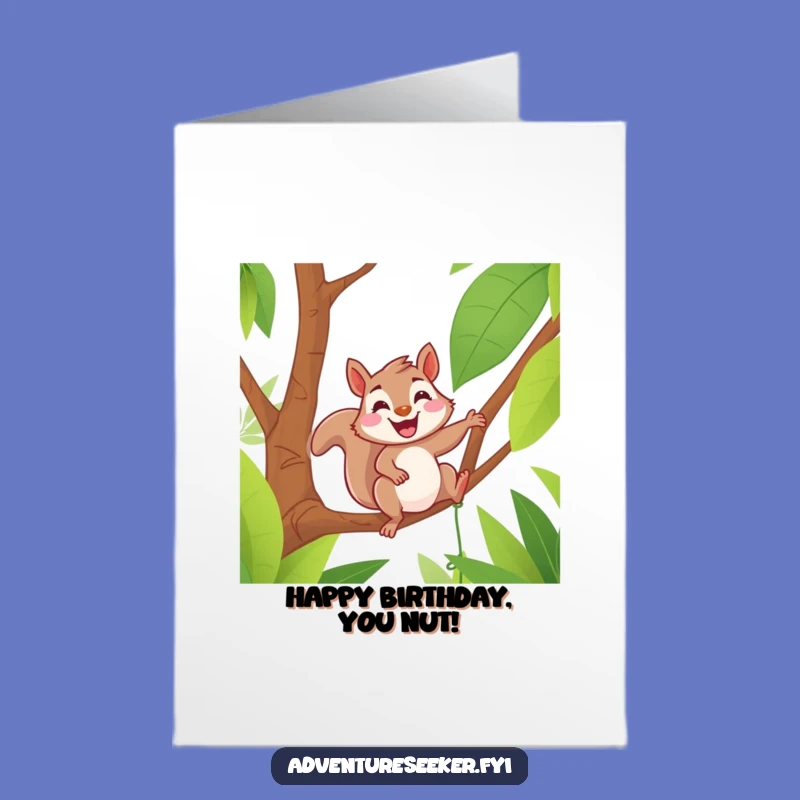 Free Printable Squirrel Birthday Card: Funny Jungle Vine Swing Downloadable Greeting