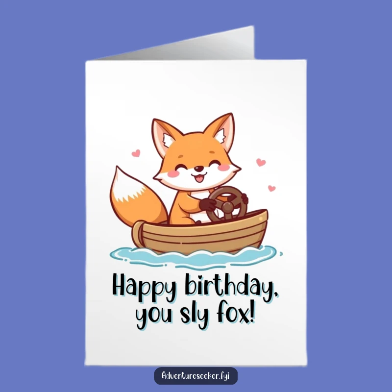 Free Printable Fox Birthday Card: Funny Boat Steering Design Downloadable Gift