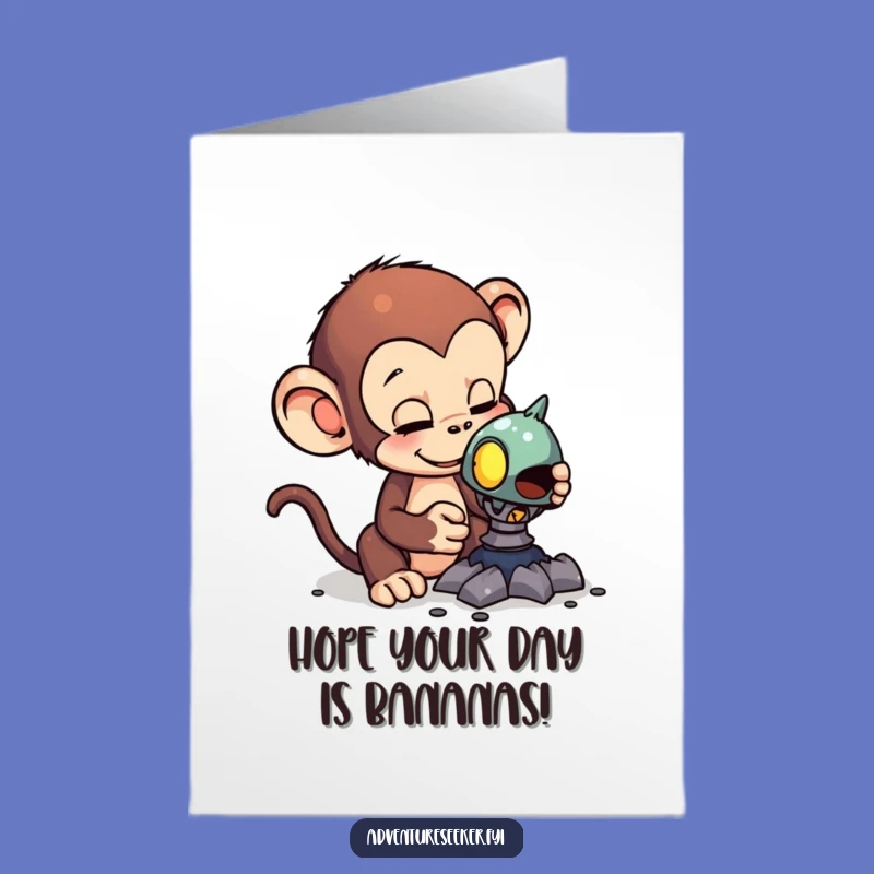 Free Printable Monkey Birthday Card: Funny Alien Artifact Downloadable Greeting