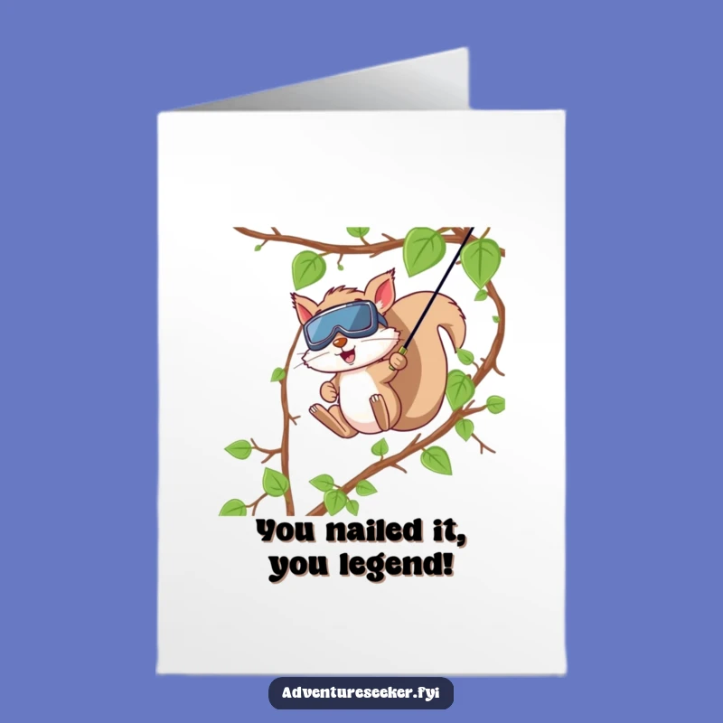Free Printable Congrats Card: Squirrel Zipline Success, Humorous Downloadable Message