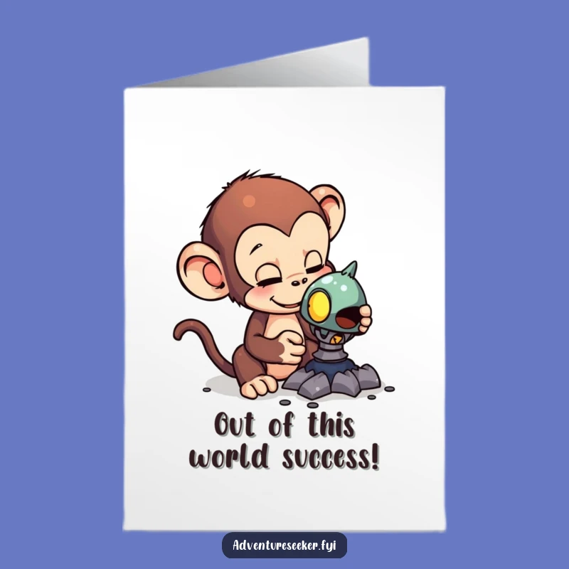 Free Printable Monkey Congrats Card: Funny Alien Discovery Downloadable Greeting
