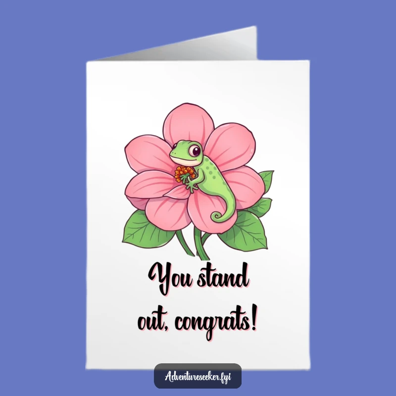 Free Printable Chameleon Congrats Card: Colourful Bloom Downloadable Gift