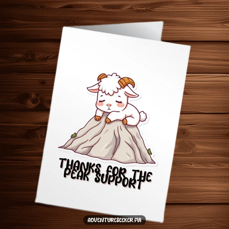 Funny Free Printable Thank You Card of a contented mountain goat napping on a peak, representing peaceful thanks.