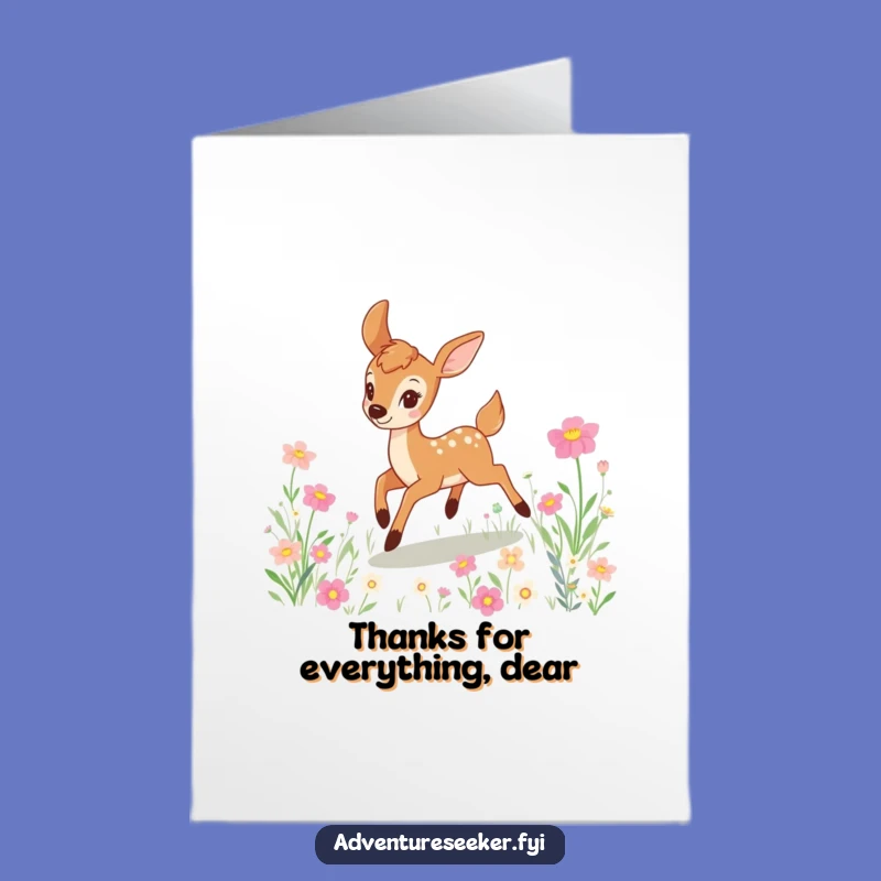 Free Printable Thank You Card: Grateful Deer Flower Field Funny Downloadable Gift