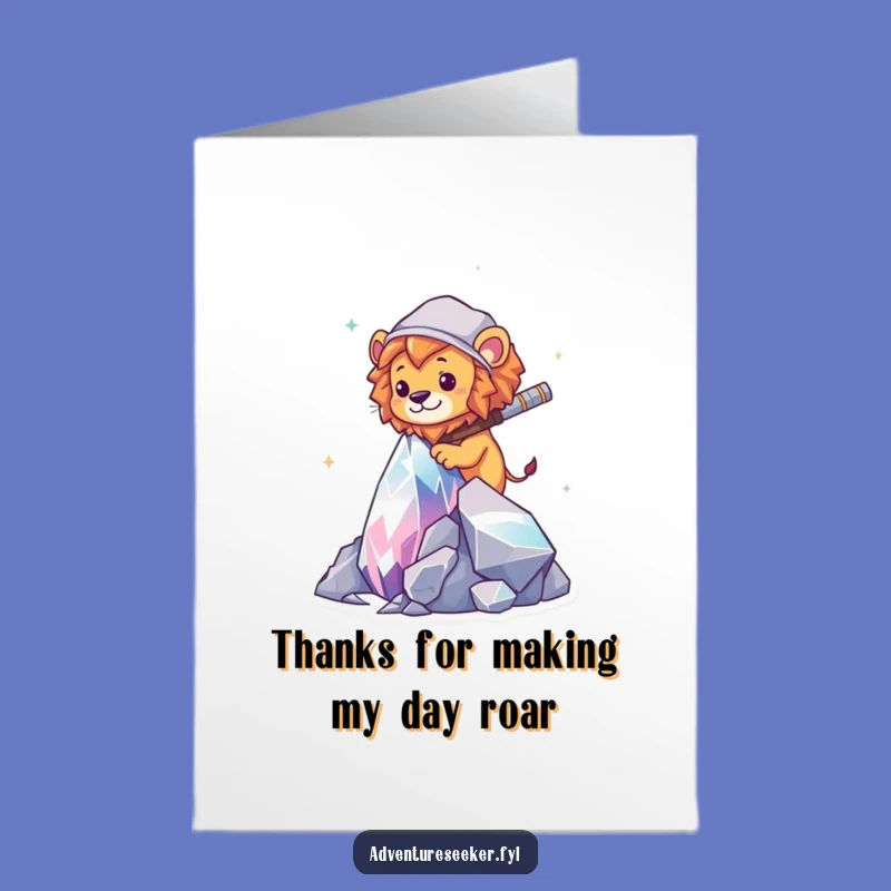 Free Printable Thank You Card: Lion Explorer's Crystal Climb - Downloadable Gratitude Gift