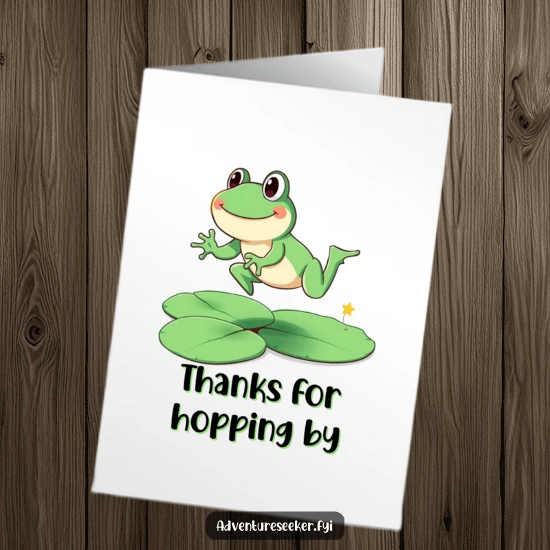 Funny Free Printable Thank You Card: A smiling frog leaps across lily pads, expressing thanks.