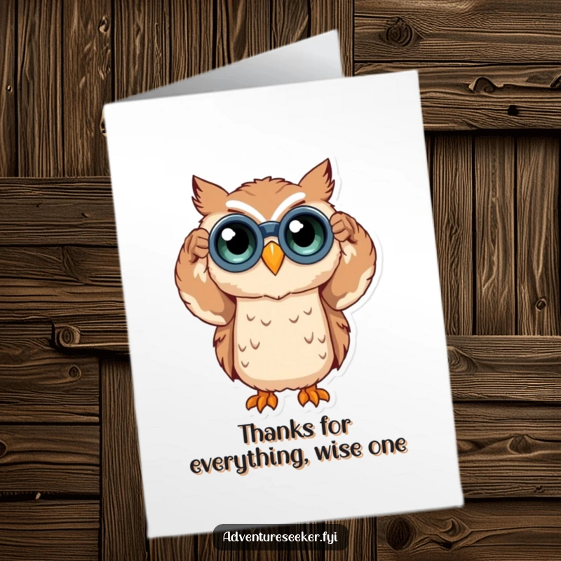Funny Free Printable Thank You Card: An owl with binoculars expresses thanks for kindness received.