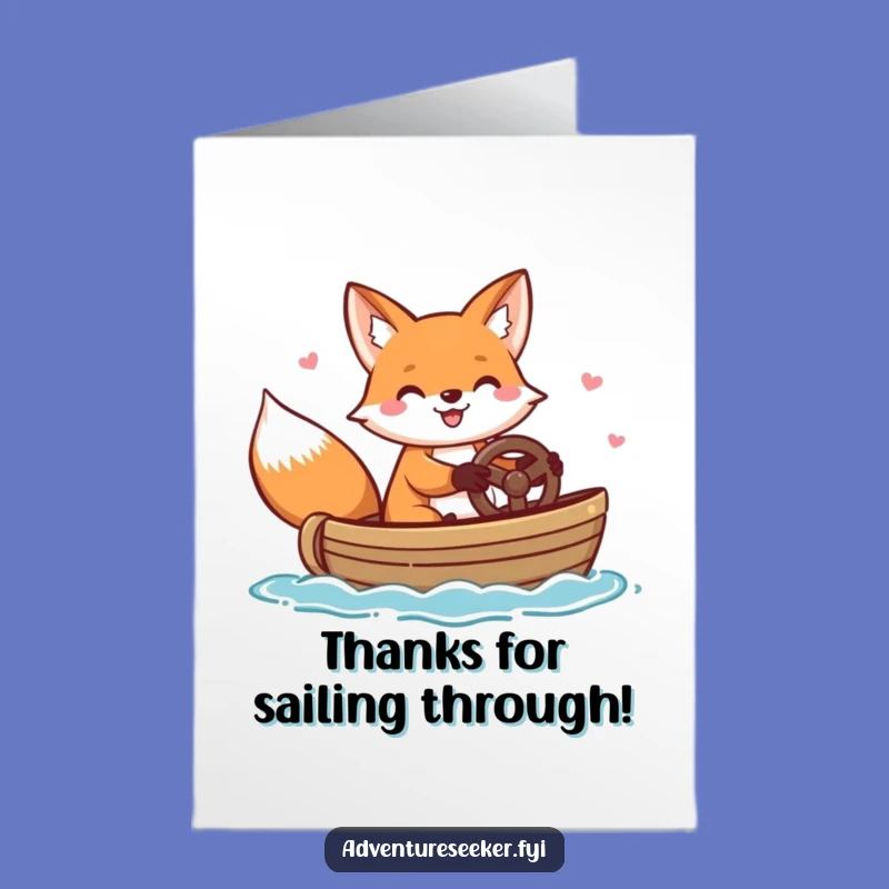 Free Printable Fox Thank You Card: Funny Boat Journey Appreciation Downloadable