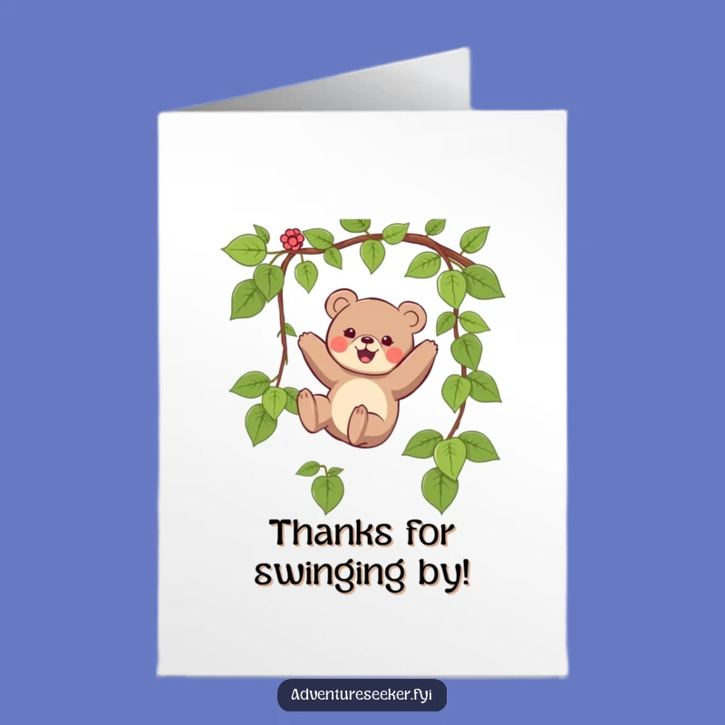 Free Printable Bear Thank You Card: Funny Swinging Vine Appreciation Downloadable