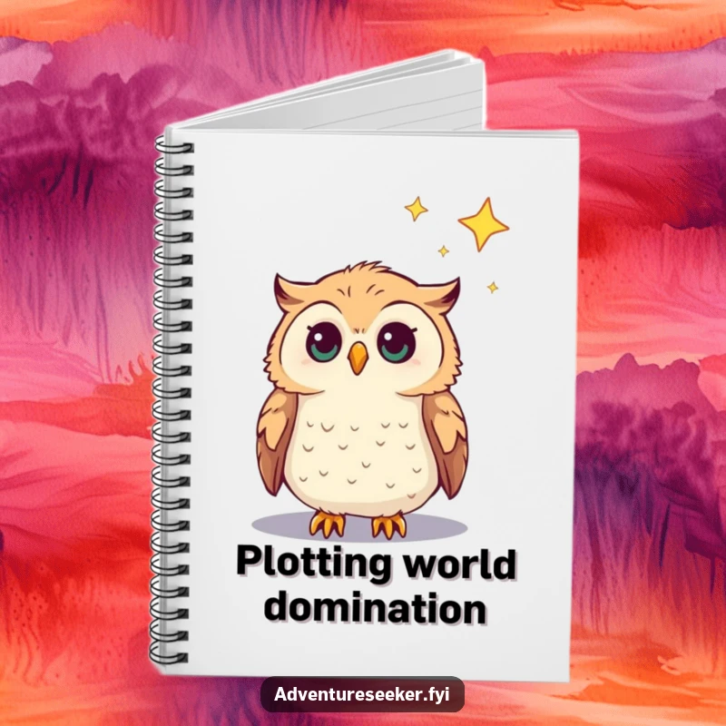 Funny Owl Notebook with a curious owl character gazing at a distant star, ideal for jotting down funny thoughts.