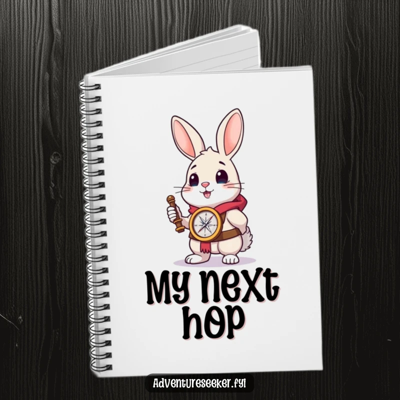 Funny rabbit explorer notebook with a brave rabbit holding a compass, perfect for recording adventures.