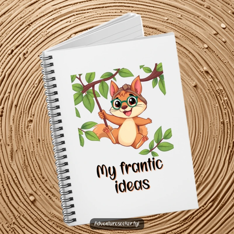 Funny Squirrel Explorer Notebook: Determined squirrel swinging from a vine with a wide smile, providing a humorous and inspiring cover for notes and ideas.