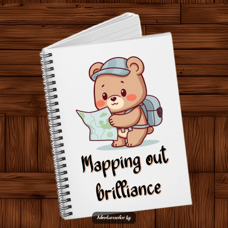 Funny Bear Notebook: Cute character with backpack and map, ideal for planning funny adventures and explorations.